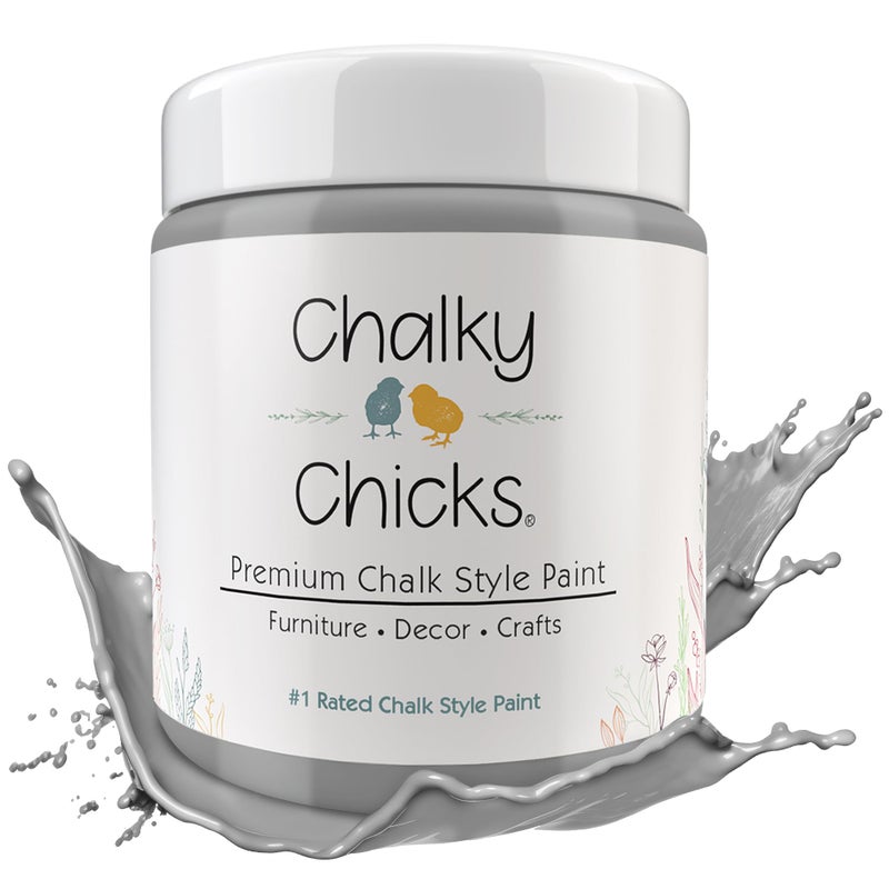 Chalky Chicks All-in-One Chalk Paint for Furniture or Cabinet - 16 Fl Oz - Matte Finish Mad Cloud (Light Gray) for Metal, Wood Furniture Paint - No Sanding All-in-One for Home Decor & Crafts, USA Made - Image 1